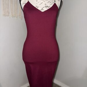 Windsor Burgundy Bodycon Midi Dress Strappy Sleeveless V-Neck Size S